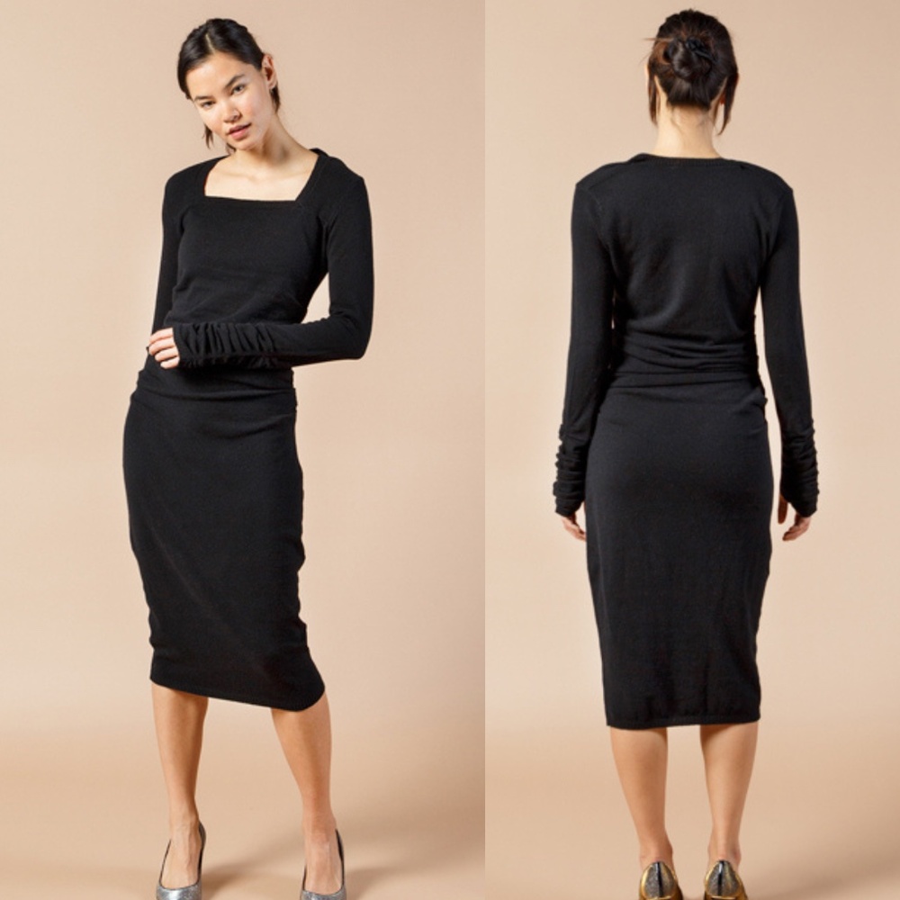 XL Black Cashmere Sweater Dress Long Sleeves, Womens Knit Midi Winter Dress NWT